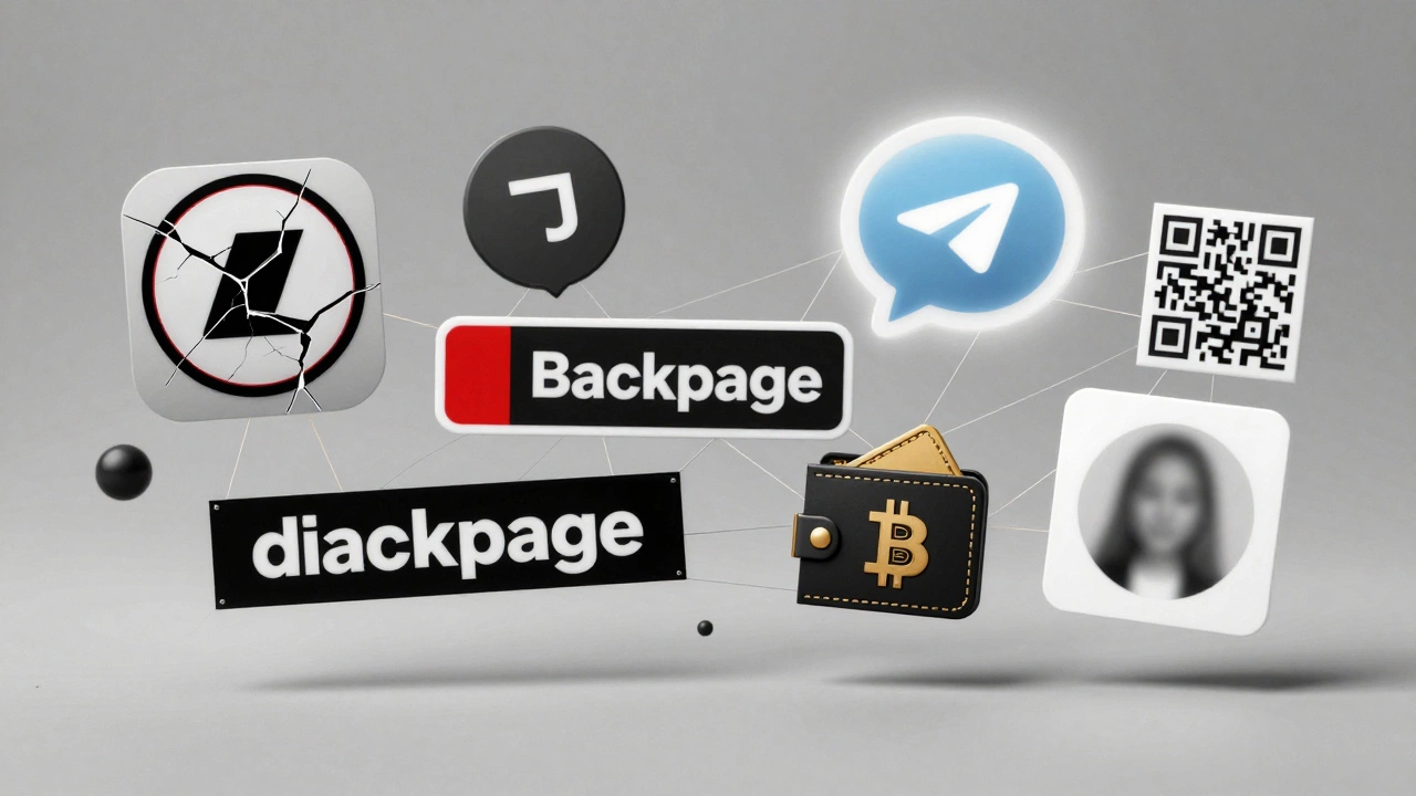 Fragmented digital icons of vanished platforms connected by fading threads in a void.